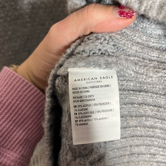 American Eagle Outfitters Grey Quilt Knit Mock Turtleneck Oversized Sweater XS - Picture 7 of 7